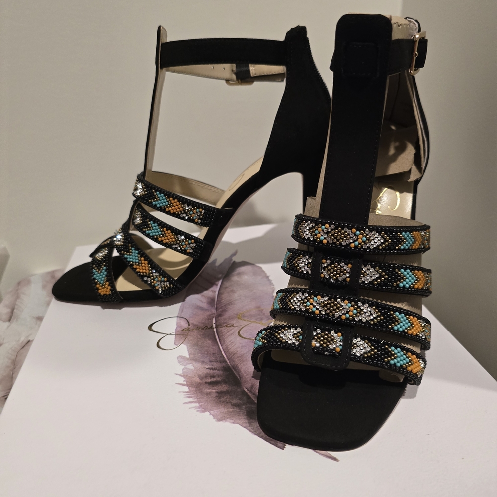 Jessica Simpson Black and Multicolor Strappy Heels - Picture 8 of 8